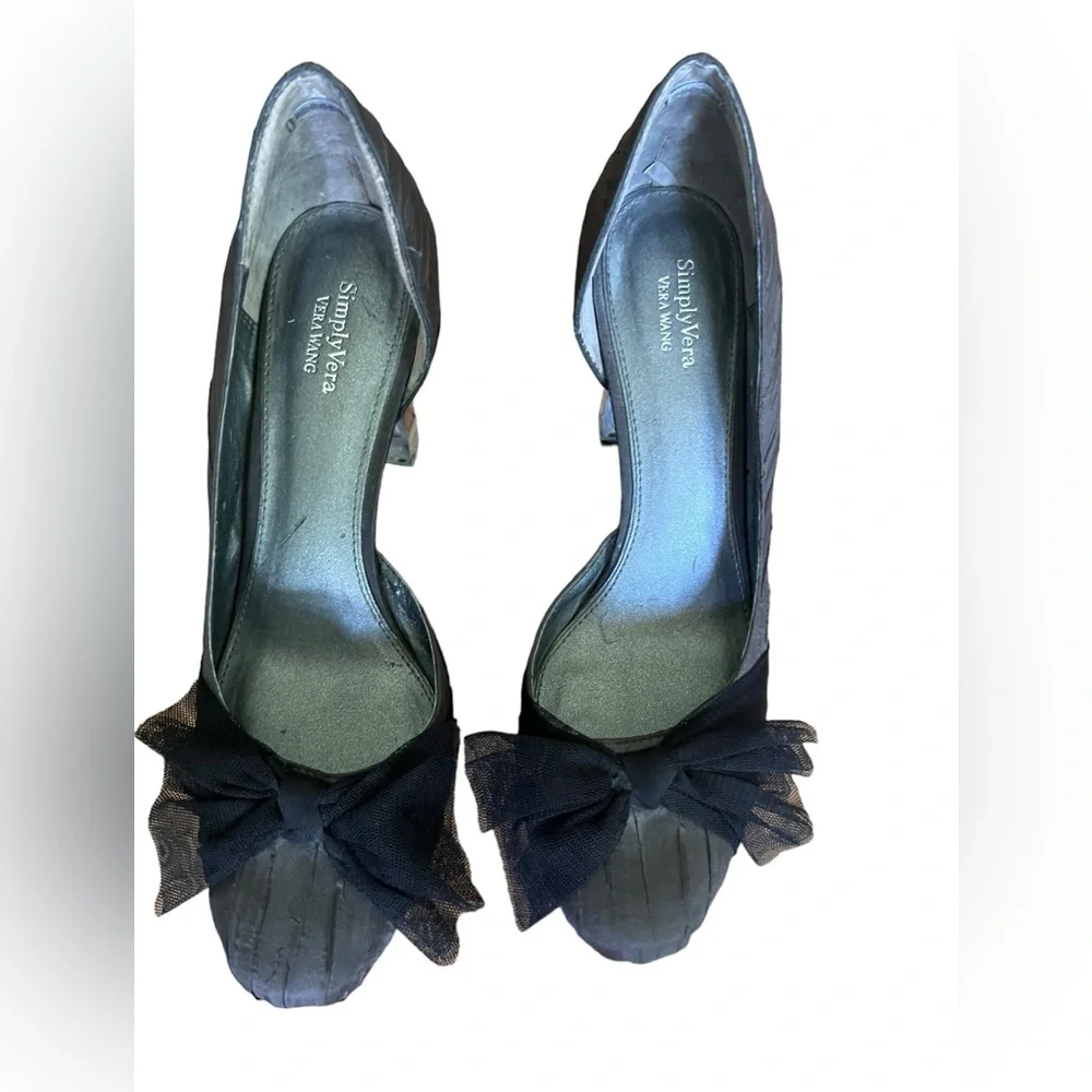 Simply Vera Vera‎ Wang Joyful Charcoal Pumps Acrylic Heel Mesh Bow Size 7.5